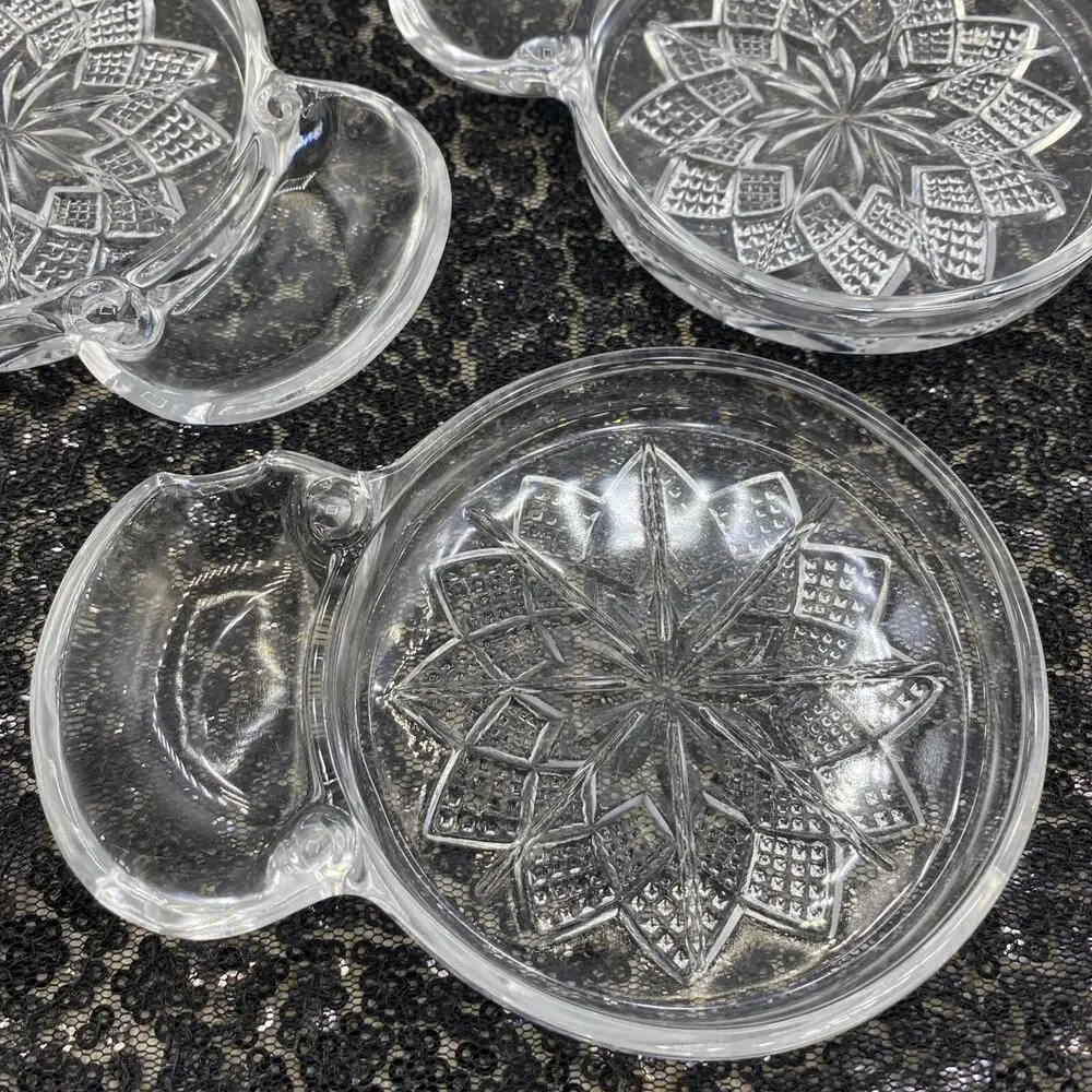 FOSTORIA Glass Bridge Coaster W Tea Bag/Ash Tray/ Spoon Rest Set Of 3